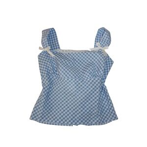 Blue Gingham Babydoll Tank Top